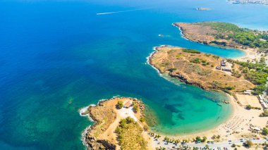 Yunanistan 'ın Girit adasındaki Chania kentinin yukarıdan panoramik hava manzarası. Yunanistan 'ın simgeleri, Girit adasındaki güzel Venedik kasabası Chania. Hanya, Girit, Yunanistan.