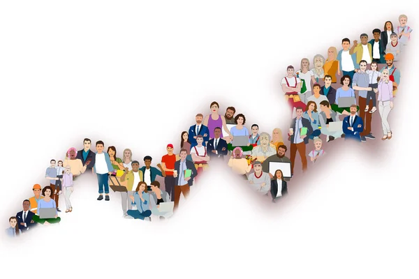 Large group of people in the shape of a grossing arrow. Way to success business concept. illustration — Stock Photo, Image