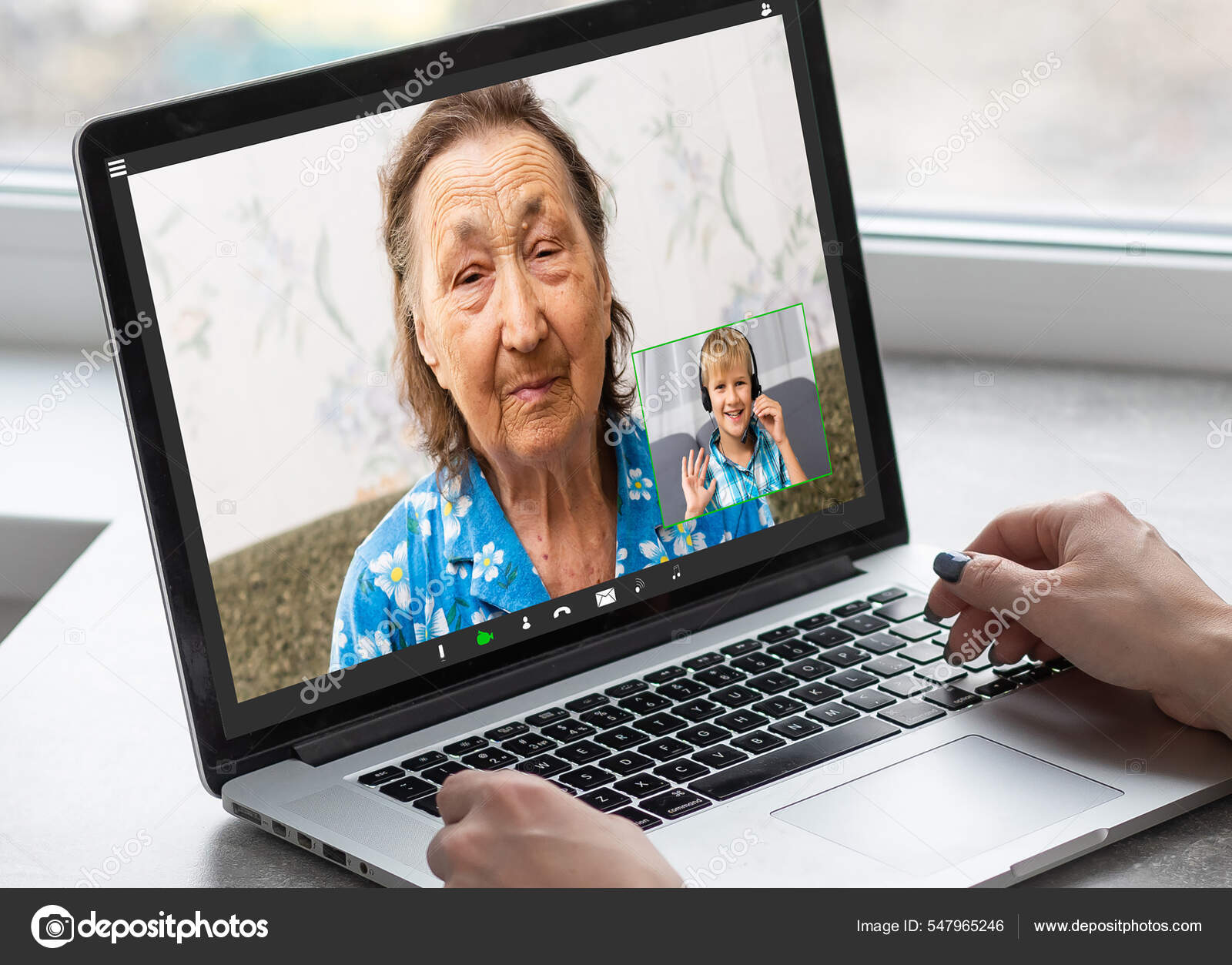 Online conversation on laptop and virtual video conference meeting