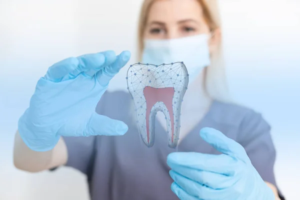 Médico sano diente humano 3d. Modelo de medicina baja poli. Concepto médico en línea. Aplicación de consulta médica. Web odontólogo dentista estomatólogo moderna tecnología ilustración — Foto de Stock