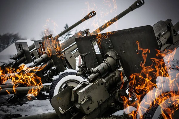 Military anti-aircraft guns fire understated