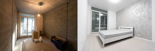 Renovação antes e depois - renovação do apartamento vazio — Fotografia de Stock