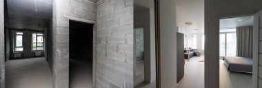 Evdeki binaların onarımı. Yükseltmeden önce oda.