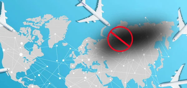 러시아 항공사의 비행을 금지하고 항공기 배경에 대 한 하늘을 폐쇄 — 스톡 사진