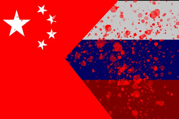 Concept van een wedstrijd tussen de Volksrepubliek China en de Russische Federatie met beschilderde vlaggen — Stockfoto