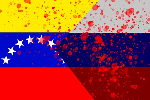 Political relationship between Venezuela and russia. National flags on cracked concrete background — Stock Photo, Image