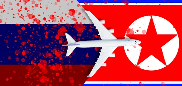 Russian flag, plane, blood. The concept of a flight ban — Stock Photo, Image