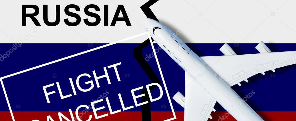 russian flag, plane, blood. The concept of a flight ban