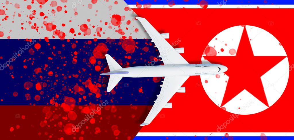 russian flag, plane, blood. The concept of a flight ban
