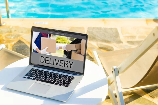 Online winkelen Zakelijke promotie, laptop. — Stockfoto