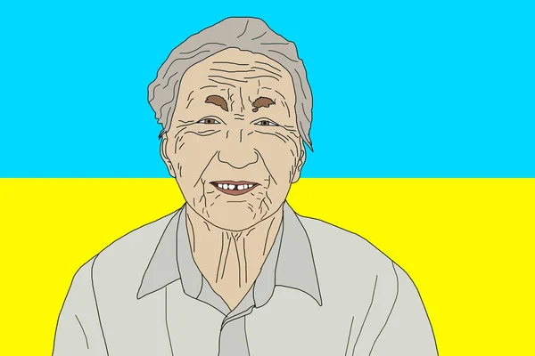 ウクライナの国旗を背景にした年配の女性です。ウクライナへの誇り — ストック写真