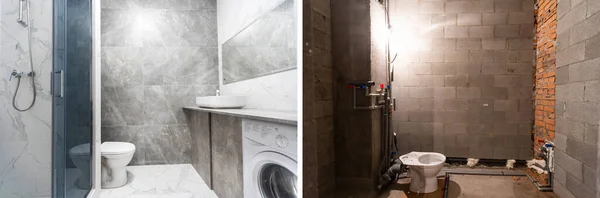 Comparación de una habitación en un apartamento antes y después de la renovación nueva casa — Foto de Stock