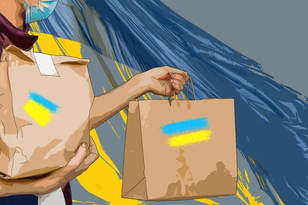 Pomozte Ukrajině. Humanitární pomoc. Z ruky mu vyklouzla krabice. Ilustrace plochého návrhu. — Stock fotografie