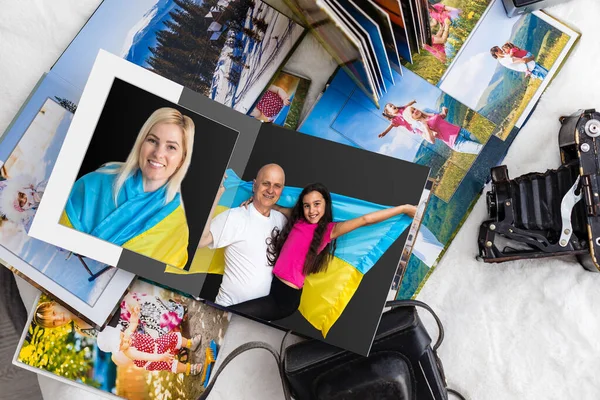 Military family photo book with ukraine flag — 스톡 사진