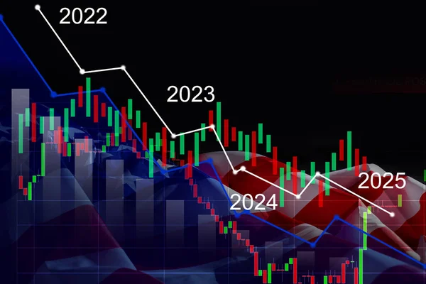 Aksjemarkedskartet i blå bakgrunn. aksjenedgang – stockfoto