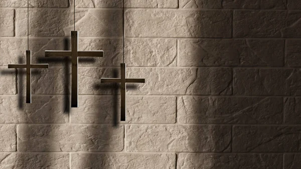 Three crosses on a background of walls — Stock Photo, Image