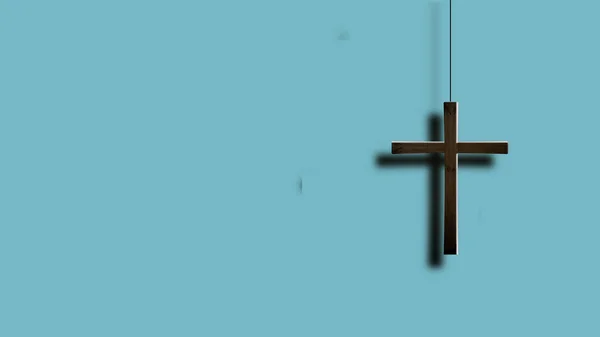 Christian wooden cross on a background of walls — Stock Photo, Image