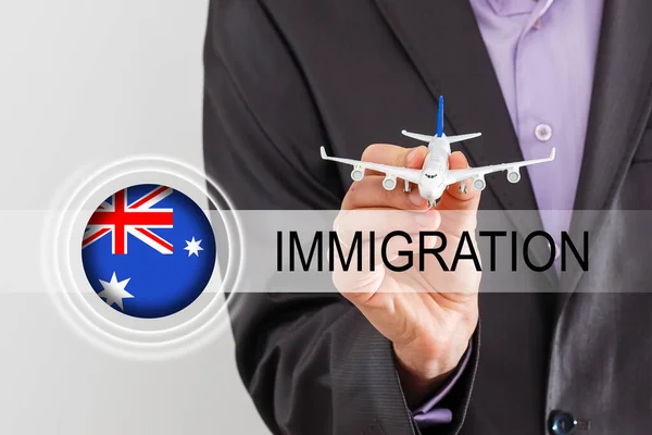 Bandera australia y botón de inmigración virtual —  Fotos de Stock
