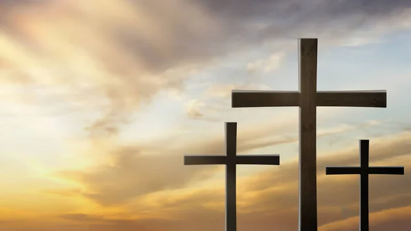 Boa sexta-feira, um dia de oração e texto de jejum - Pano branco pendurado no crucifixo Cruz e ouro amarelo por do sol — Fotografia de Stock
