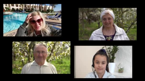 Team of work colleagues displayed on screens talking and brainstorming on video call. working in self isolation during quarantine lockdown. — Stock Video