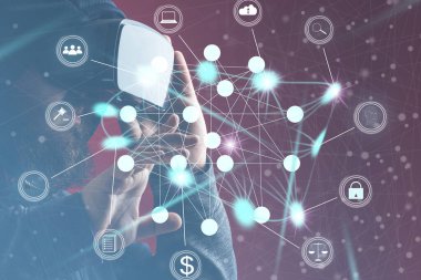 Dijital iletişim ve sanal ekran metaevren teknoloji kavramı WEB 3.0.el dokunmatik dünya interneti.