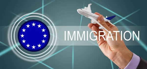 Vlag van de Europese Unie, EU-vlag en de inscriptie immigratie — Stockfoto