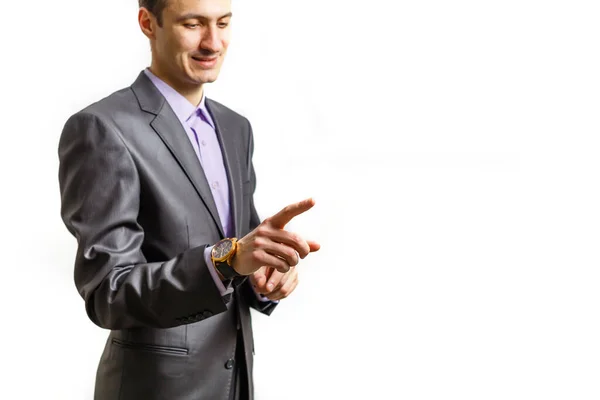 Menschen, Geschäft und Gesten - Nahaufnahme des Menschen, der mit dem Finger auf etwas zeigt — Stockfoto