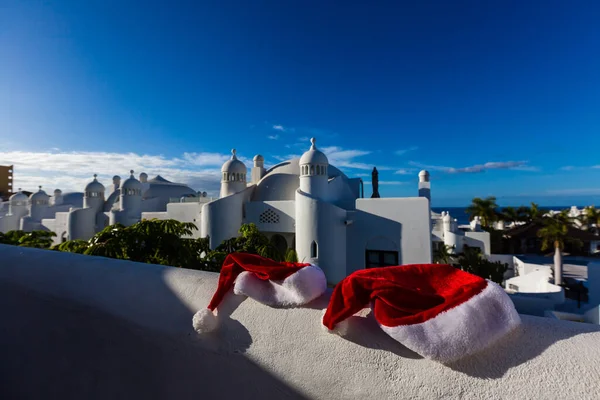 Santa hats on Christmas vacation in Greece