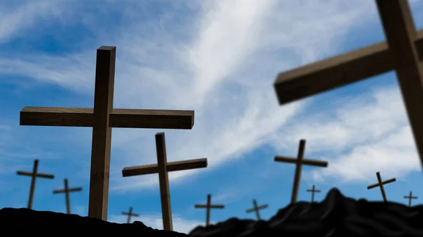 Cruces de madera sobre un fondo de cielo dramático — Foto de Stock