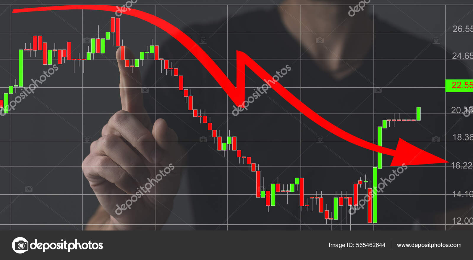 Empresario mano haciendo un gráfico de disminución. Concepto de ...