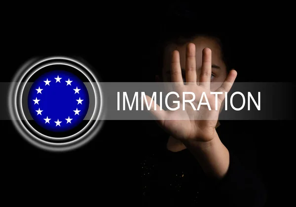 Flag of European Union, EU flag and the inscription immigration — Stock Photo, Image