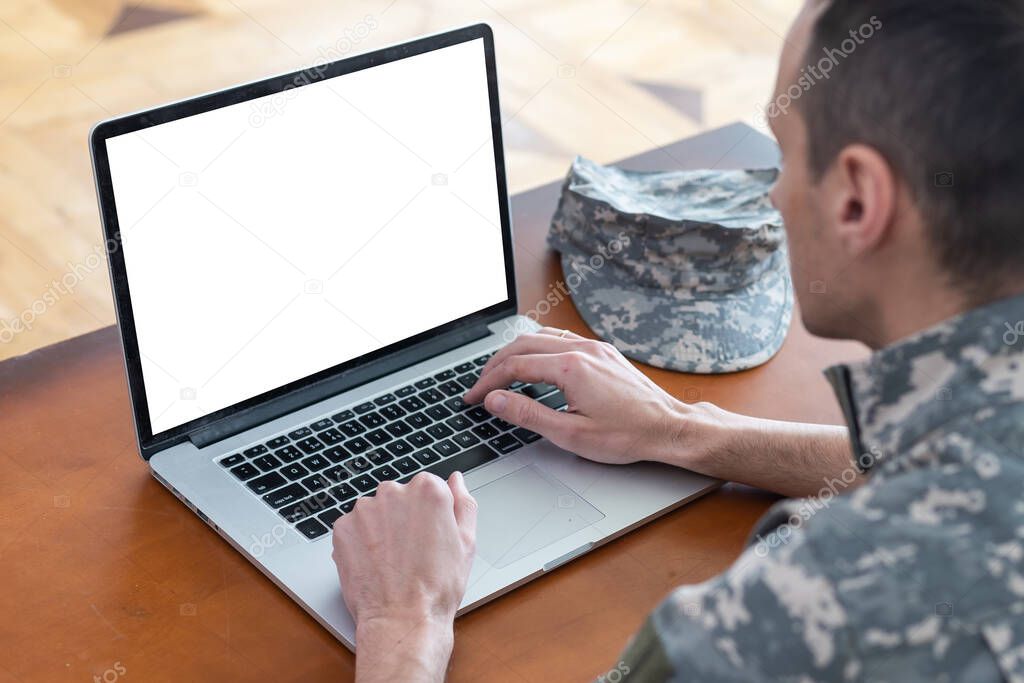 laptop with blank screen, military
