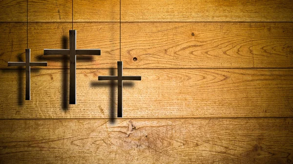 Tři kříže na pozadí zdí — Stock fotografie