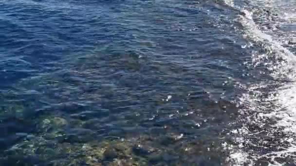Вид на морські хвилі, камінь і пісок. морський береговий водний фон — стокове відео