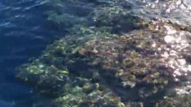 Deniz dalgaları, kaya ve kum manzarası. deniz kıyısı su arka planı