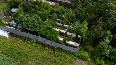 Köydeki evin yakınında arı kovanları var.