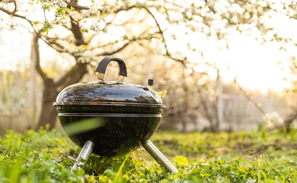 Barbecue time at the nature. BBQ grilling. Copy space. — Stok fotoğraf