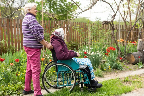 Engelli kadın kıdemli ve hemşire Park
