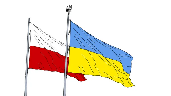 Flagi narodowe Ukrainy i flagi Polski — Zdjęcie stockowe