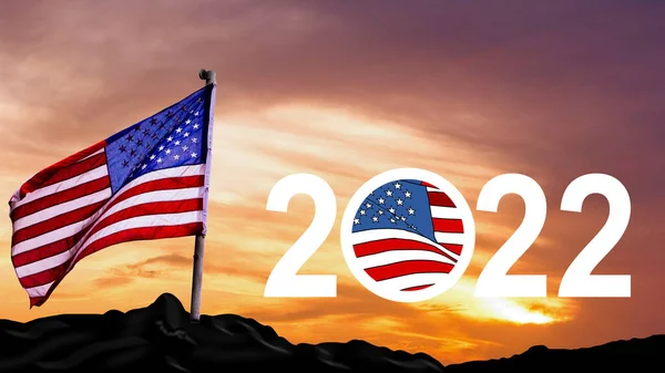 Wahltag 2022 in den Vereinigten Staaten. Illustration Grafik veraltete Staatsflagge — Stockfoto