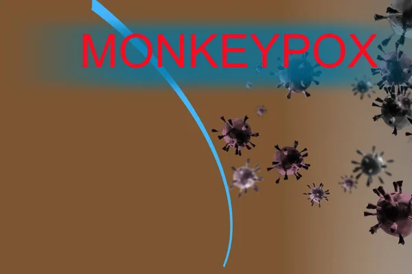 猴痘病毒的符号。概念词白纸上的猴痘病毒。医生用金属笔戴着蓝色手套.医疗面罩医学和猴痘病毒的概念。复制空间 — 图库照片