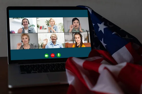 Laptop Video Chat Flag Usa — Foto de Stock