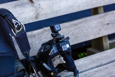 Ayrıntılı bir spor kask monte edilmiş kamera ile çekim.