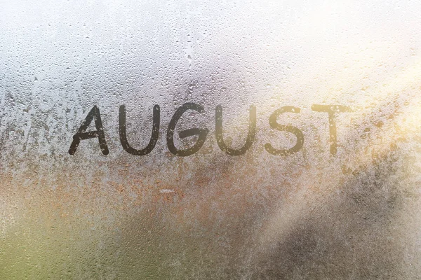 Ploaie Toamnă Inscripția Sticla Transpirată August — Fotografie, imagine de stoc