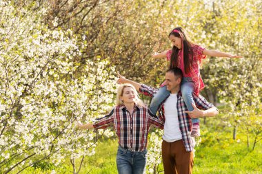 Aile kiraz ağaçlarında yürür..