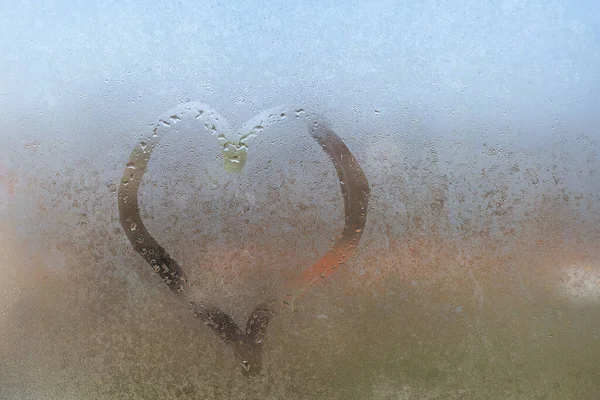 Pluie Automne Inscription Sur Verre Sucré Amour Cœur — Photo