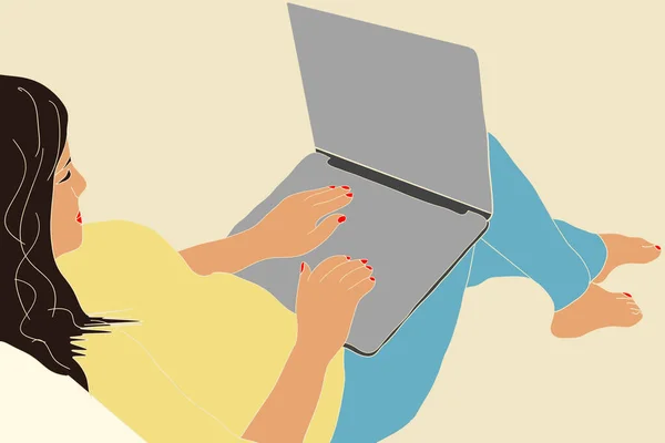 Mädchen Mit Laptop Freiberufliche Tätigkeit Oder Studium Des Konzepts Niedliche — Stockfoto