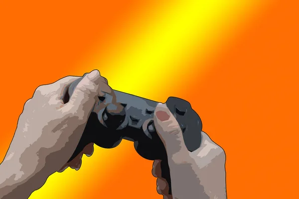 無線ゲームパッド コントローラー ゲームの終わり ゲームオーバー 赤いジョイスティックを保持する手 絶縁型平面図 — ストック写真