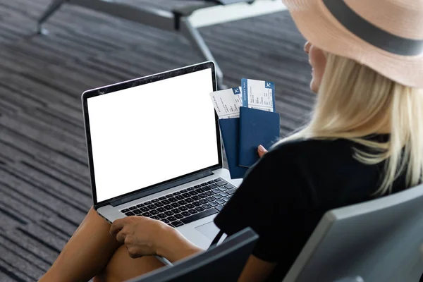 Woman Watching Video Course Distance Learning Studying Online Teacher Webcam — Φωτογραφία Αρχείου