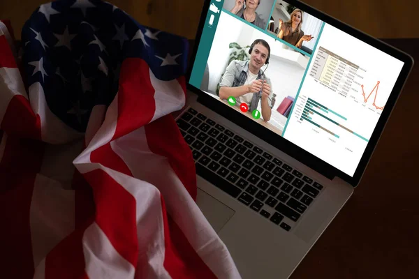 Video Call Chat Concepto Comunicación Bandera Los Estados Unidos — Foto de Stock